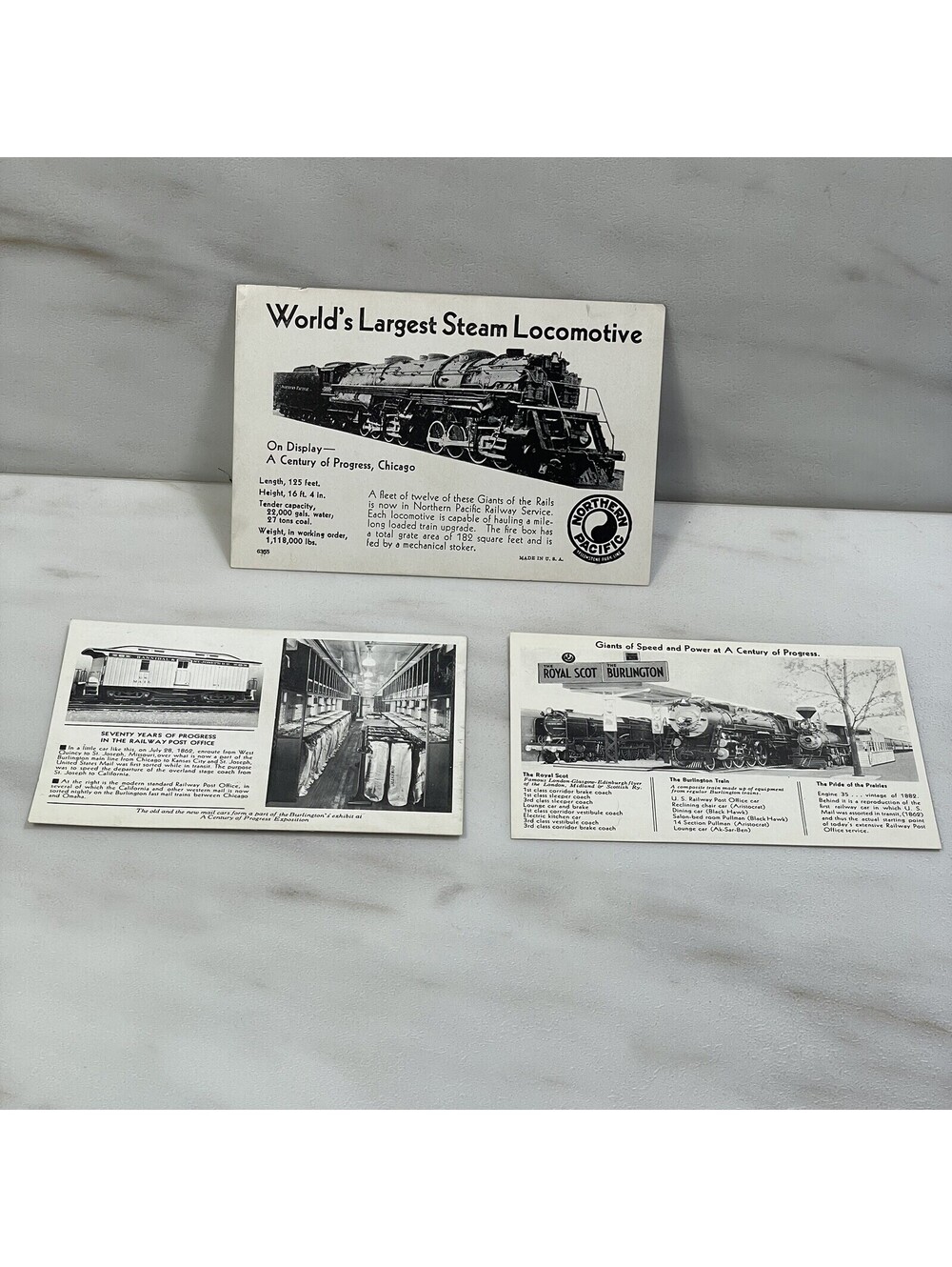 Vtg 1933 Railroad Locomotive Postcards Chicago World's Fair Burlington Route x3